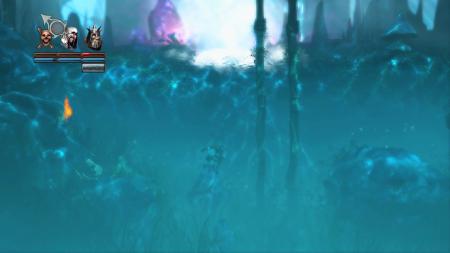 Das Bild zeigt, dass in Trine die Spieler sich auch Unterwasser aufhalten müssen. Hier muss auf den Atem geachtet werden, bis der entsprechende Gegenstand gefunden wird.